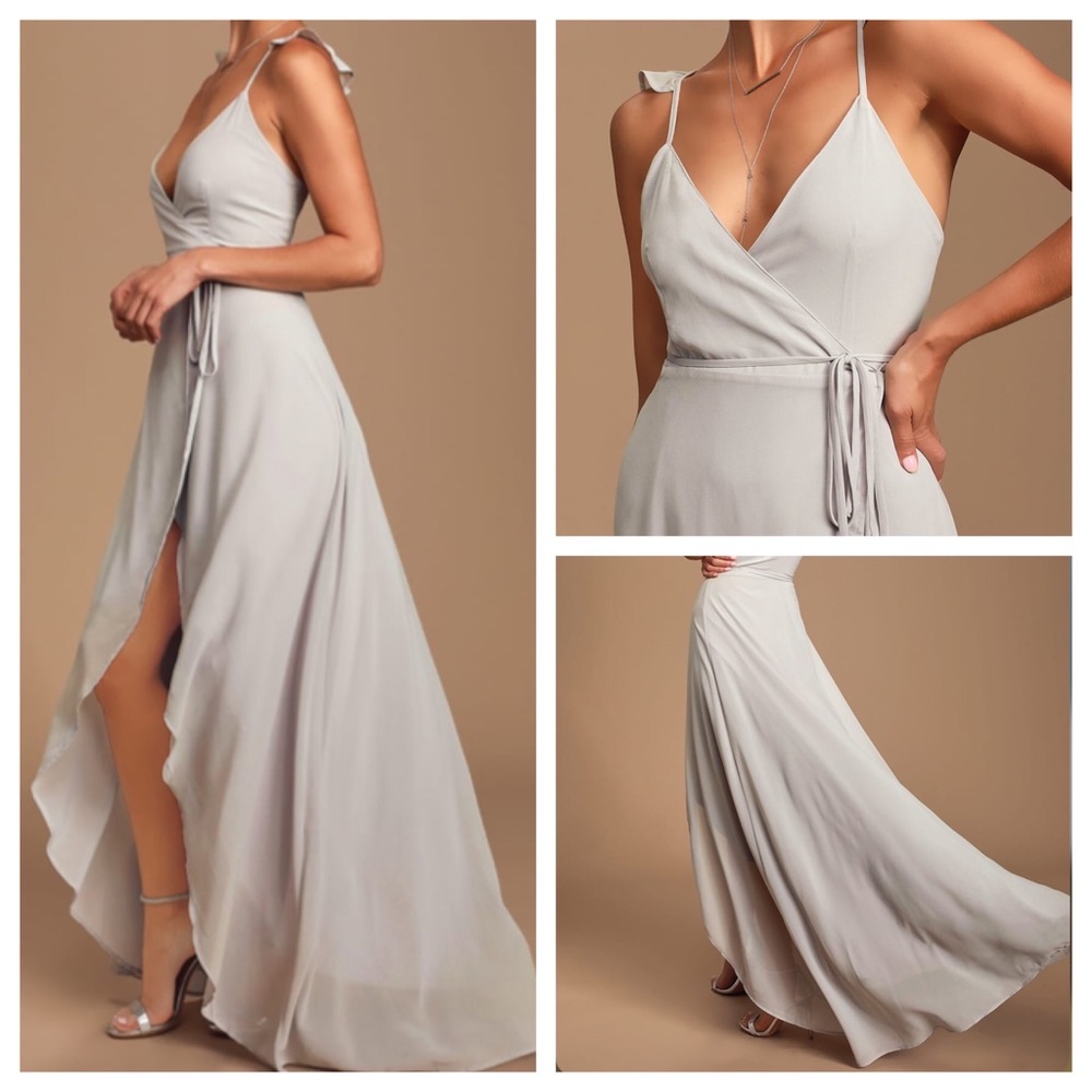 NWT Lulu’s Light Grey High-Low Wrap Dress Large